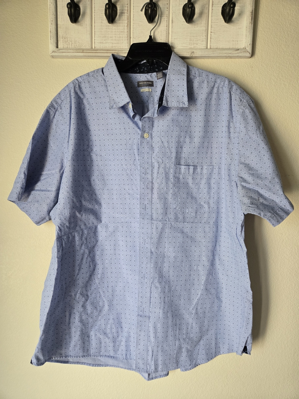 Van Heusen Light Blue Short-Sleeve Button-Down Shirt with Micro Dot Print